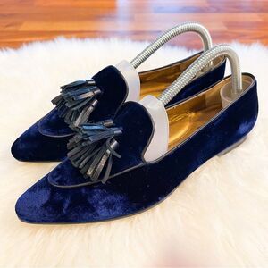 🍋 Pedro Anton • NWOB! Womens Pointed Toe Velvet Loafers Dark Blue Size EU36